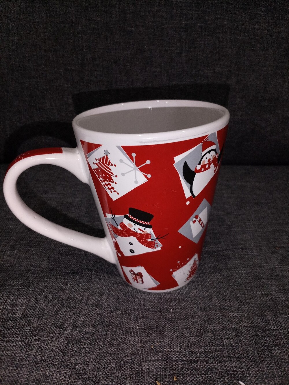 Rare Sonoma Home Peppermint Lane Christmas Latte Mug Red Snowman 5" Tall 4" Rim